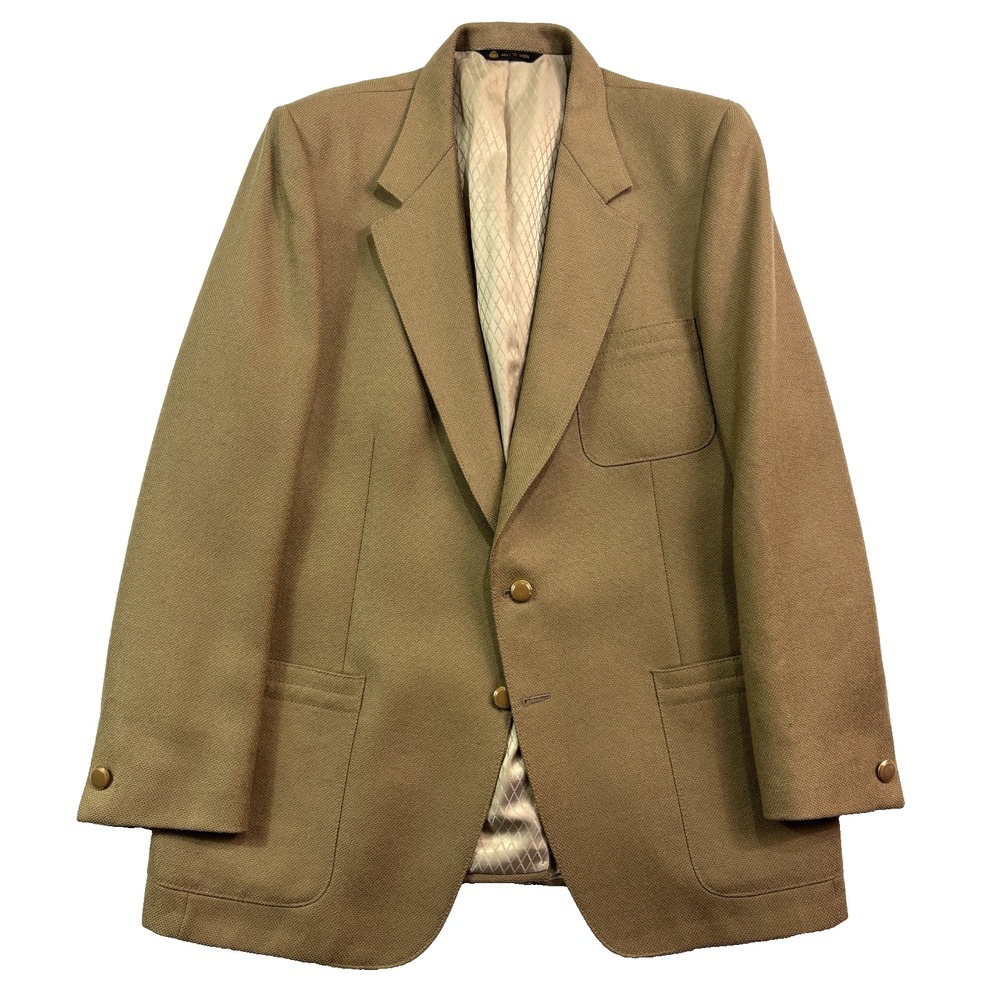 vtg Hopsack Blazer 44L Tan Brown Jacket Sport Suit Coat 100% Wool Heavy USA